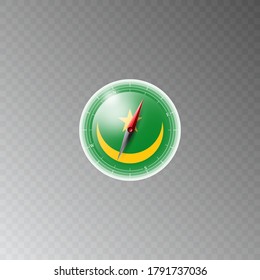 Illustration of a compass with the flag of MAURITANIA on a transparent background. Recreation, entertainment, tours, travel, walks, routes in my country.