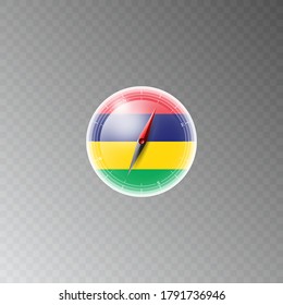 Illustration of a compass with the flag of MAURITIUS on a transparent background. Recreation, entertainment, tours, travel, walks, routes in my country.