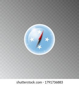 Illustration of a compass with the flag of MICRONESIA on a transparent background. Recreation, entertainment, tours, travel, walks, routes in my country.