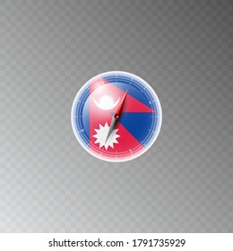 Ilustración de una brújula con la bandera de NEPAL sobre un fondo transparente. Recreación, entretenimiento, tours, viajes, caminatas, rutas en mi país.