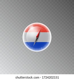 Illustration of a compass with the flag of NETHERLANDS on a transparent background. Recreation, entertainment, tours, travel, walks, routes in my country.