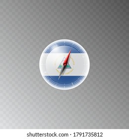 Illustration of a compass with the flag of NICARAGUA on a transparent background. Recreation, entertainment, tours, travel, walks, routes in my country.