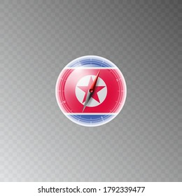 Illustration of a compass with the flag of NORTH KOREA on a transparent background. Recreation, entertainment, tours, travel, walks, routes in my country.