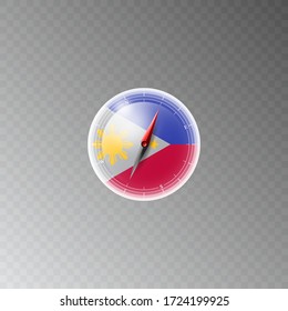 Illustration of a compass with the flag of PHILIPPINES on a transparent background. Recreation, entertainment, tours, travel, walks, routes in my country.