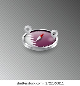 Illustration of a compass with the flag of QATAR on a transparent background. Recreation, entertainment, tours, cruises, travel, walks, routes in my country.