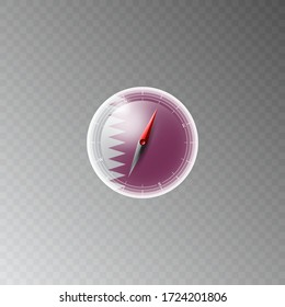 Illustration of a compass with the flag of QATAR on a transparent background. Recreation, entertainment, tours, travel, walks, routes in my country.