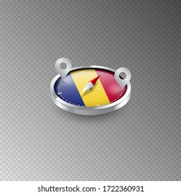 Illustration of a compass with the flag of ROMANIA on a transparent background. Recreation, entertainment, tours, cruises, travel, walks, routes in my country.