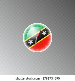 Illustration of a compass with the flag of SAINT KITTS AND NEVIS on a transparent background. Recreation, entertainment, tours, travel, walks, routes in my country.