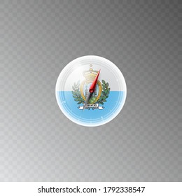 Illustration of a compass with the flag of SAN MARINO on a transparent background. Recreation, entertainment, tours, travel, walks, routes in my country.