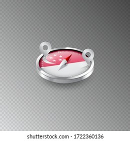 Illustration of a compass with the flag of SINGAPORE on a transparent background. Recreation, entertainment, tours, cruises, travel, walks, routes in my country.