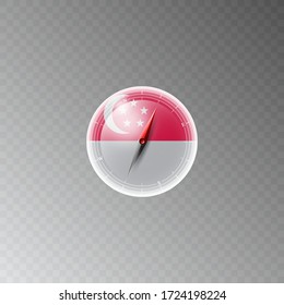 Illustration of a compass with the flag of SINGAPORE on a transparent background. Recreation, entertainment, tours, travel, walks, routes in my country.