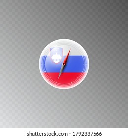 Illustration of a compass with the flag of SLOVENIA on a transparent background. Recreation, entertainment, tours, travel, walks, routes in my country.