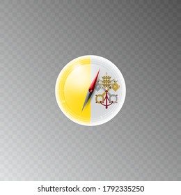 Illustration of a compass with the flag of VATICAN on a transparent background. Recreation, entertainment, tours, travel, walks, routes in my country.