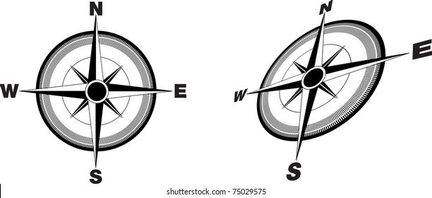 illustration of a compass flat and at an angle