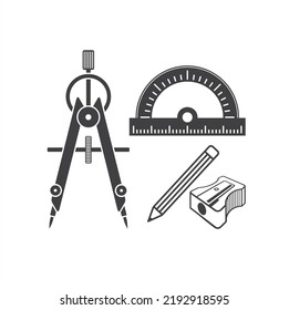 illustration of compass geometry and protractor, vector art.
