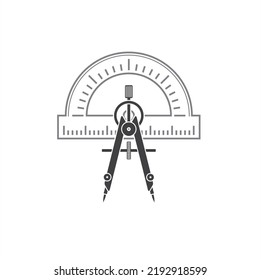 illustration of compass geometry and protractor, vector art.