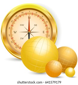 Illustration with compass and golden globe