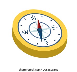 Illustration compass. The compass is golden, with the image of the directions and the wind rose. Illustration of a compass