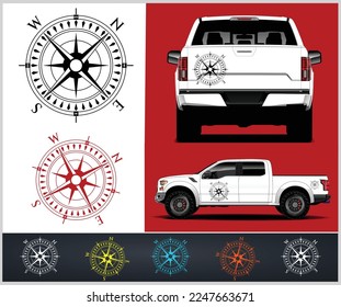 Illustration of a compass rose vector icon, car decal eps 10	