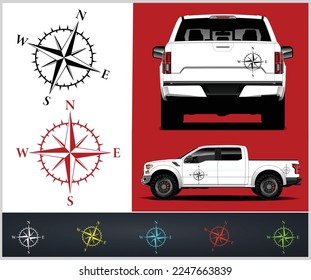 Illustration of a compass rose vector icon, car decal full vector eps 10