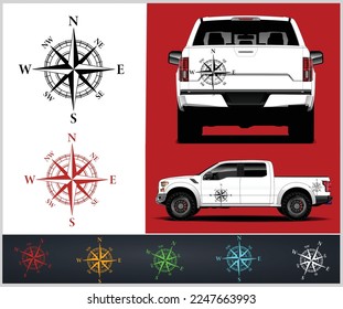 Illustration of a compass rose vector icon, car decal eps 10	