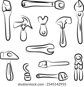 Illustration of complete carpentry tools, Icon of building tools