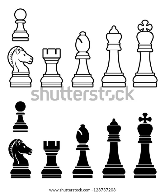 白黒のチェス駒の完全なセットのイラスト のベクター画像素材 ロイヤリティフリー
