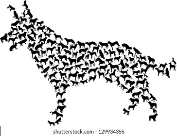 illustration with complex dog silhouette isolated on white background