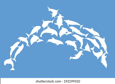 illustration with complex dolphin isolated on blue background