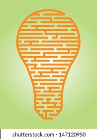 Illustration of a complex maze of ideas in a light bulb shaped outline/Vector Light Bulb Maze