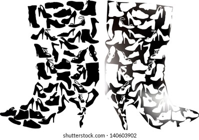 illustration with complex shoes isolated on white background
