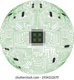 Illustration of a complicated round electronic circuit