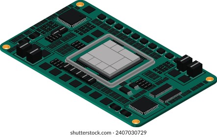 Ilustración de los componentes de una computadora básica.tecnología informática en el lugar de trabajo, isométrica 