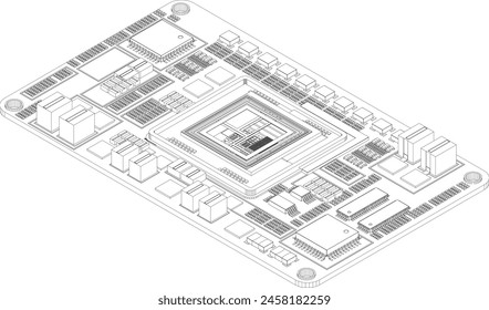 An illustration of the components of a basic computer.computer technology in the workplace, isometric 