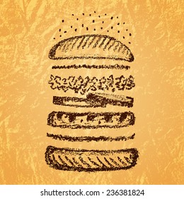 Illustration components of burger on Kraft paper.