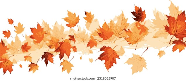 Illustration composition of colorful fall leaves on white for Thanksgiving invitation, border or background with copy space.