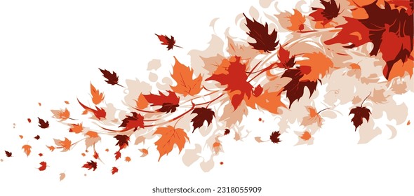 Illustration composition of colorful fall leaves on white for Thanksgiving invitation, border or background with copy space.