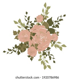 Illustration with composition of flowers and leaves