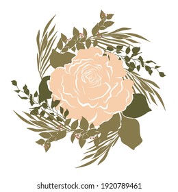 Illustration with composition of soft color flower with green branches