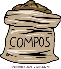 Illustration of compost sack filled with organic soil