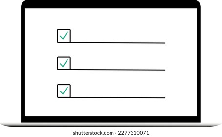 illustration of a computer with check marks on a transparent background