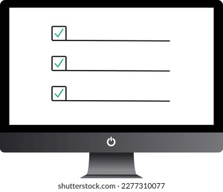 illustration of a computer with check marks on a transparent background