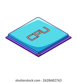 illustration of a computer CPU Chip. The CPU represents the central brain of a computer system, essential for executing tasks and processing data.