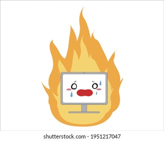 Illustration of a computer with the expression of a burning image
