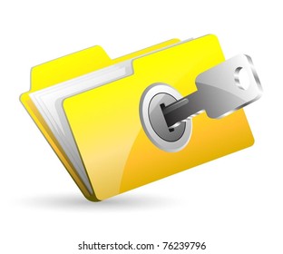 Illustration computer folder with key. Vector.