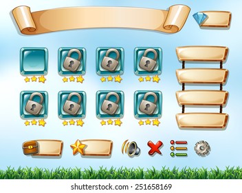 Illustration of a computer game with a nature background