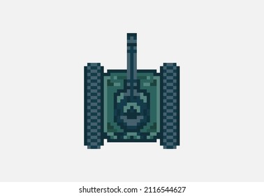 Illustration of a computer game tank top view in pixel art style