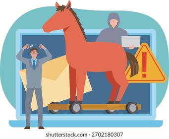 Illustration of computer infection damage caused by a Trojan horse