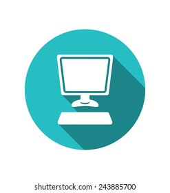 Illustration computer and keyboard, flat icon with long shadows - vector