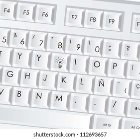 illustration of computer keyboard with lit bulb icon, vector illustration